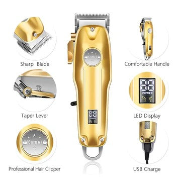 Gold Hair Clipper Set of 7 for Men – Adjustable Blades