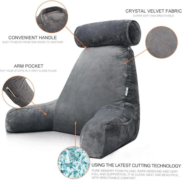 Comfortable Reading Pillow with Armrests for Bed and Sofa