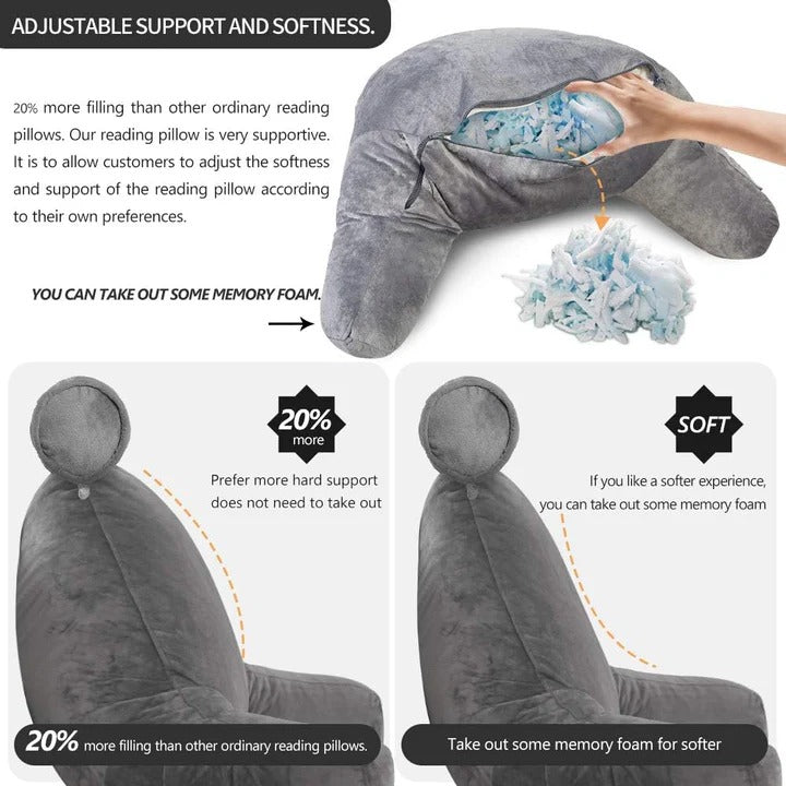 Comfortable Reading Pillow with Armrests for Bed and Sofa