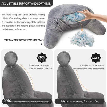 Comfortable Reading Pillow with Armrests for Bed and Sofa