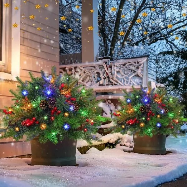 Pre-Lit LED Evergreen Urn Filler – Festive Holiday Decoration
