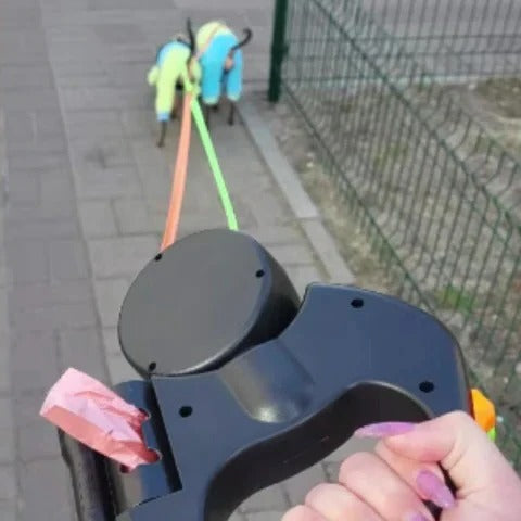 Retractable Dual Dog Leash With Swivel Hook and LED Light