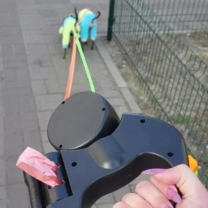 Retractable Dual Dog Leash With Swivel Hook and LED Light