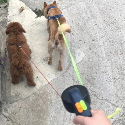 Retractable Dual Dog Leash With Swivel Hook and LED Light