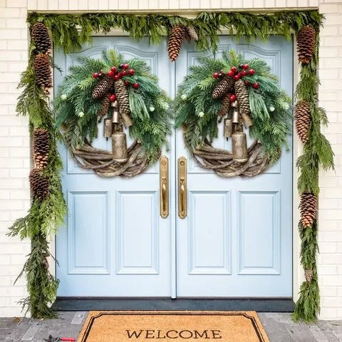 Bohemian Style Christmas Wreath with Handmade Vine and Dried Floral Décor