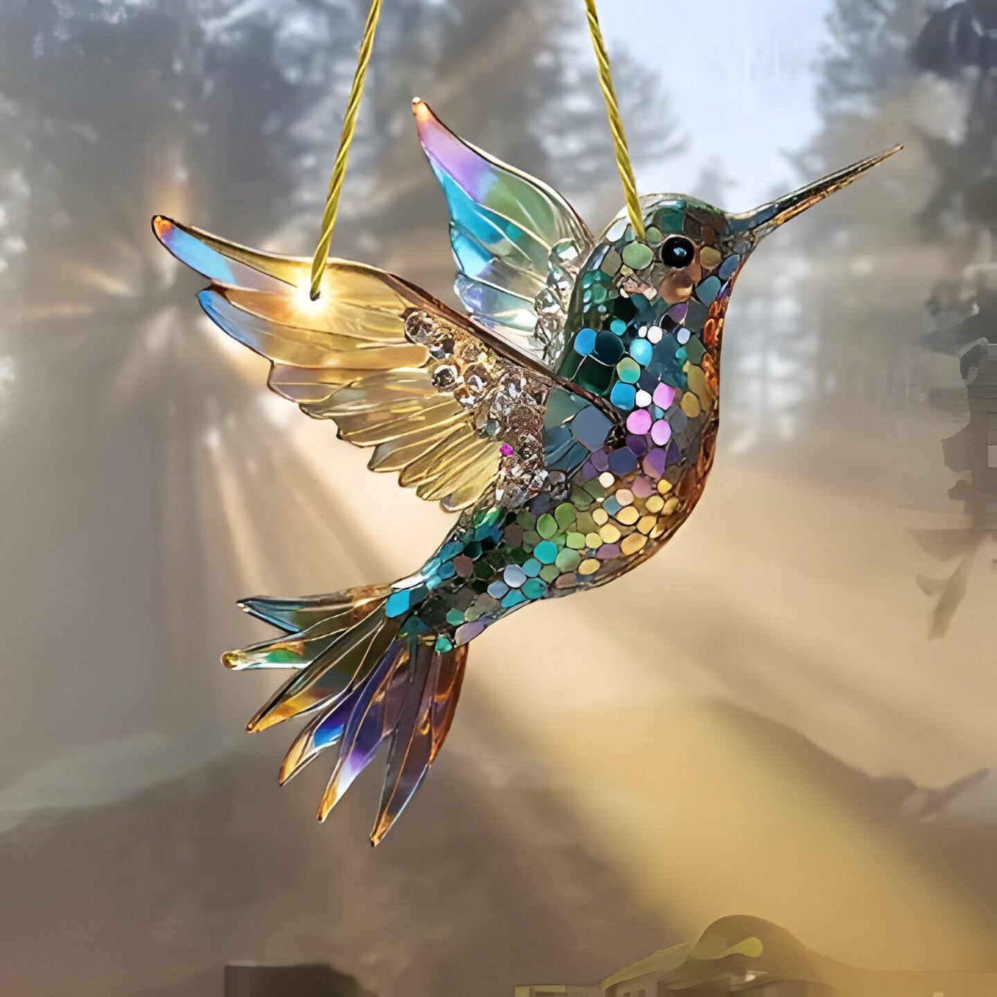Stained Glass Style Hummingbird Window Panel Suncatcher