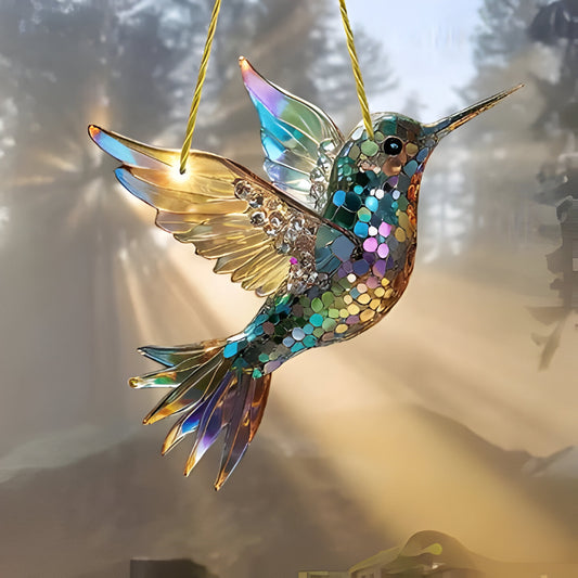 Stained Glass Style Hummingbird Window Panel Suncatcher