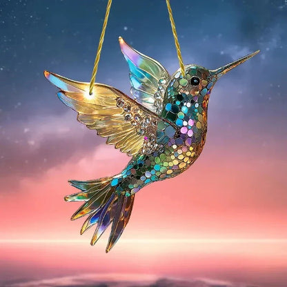 Stained Glass Style Hummingbird Window Panel Suncatcher