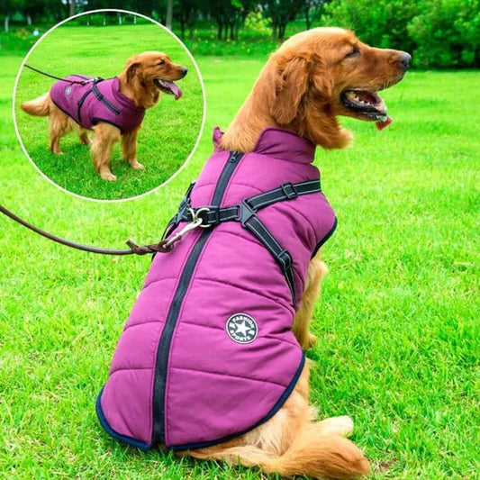 Heavy Duty Waterproof Dog Jacket Fleece Lined with Built In Leash Ring