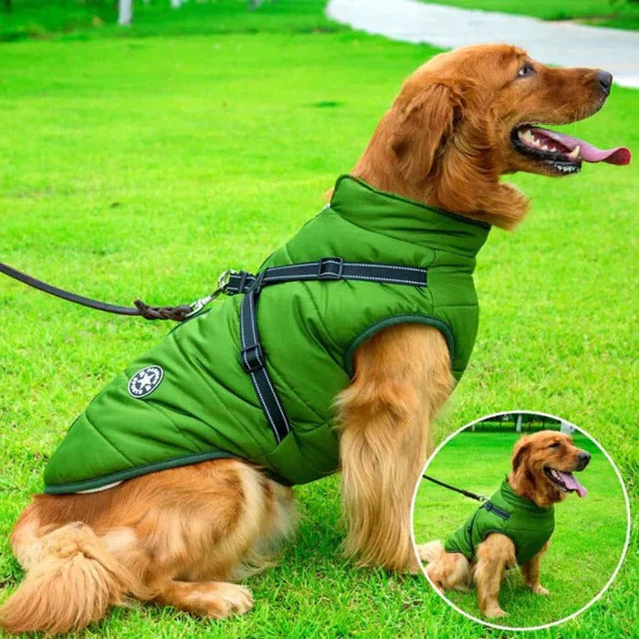 Heavy Duty Waterproof Dog Jacket Fleece Lined with Built In Leash Ring