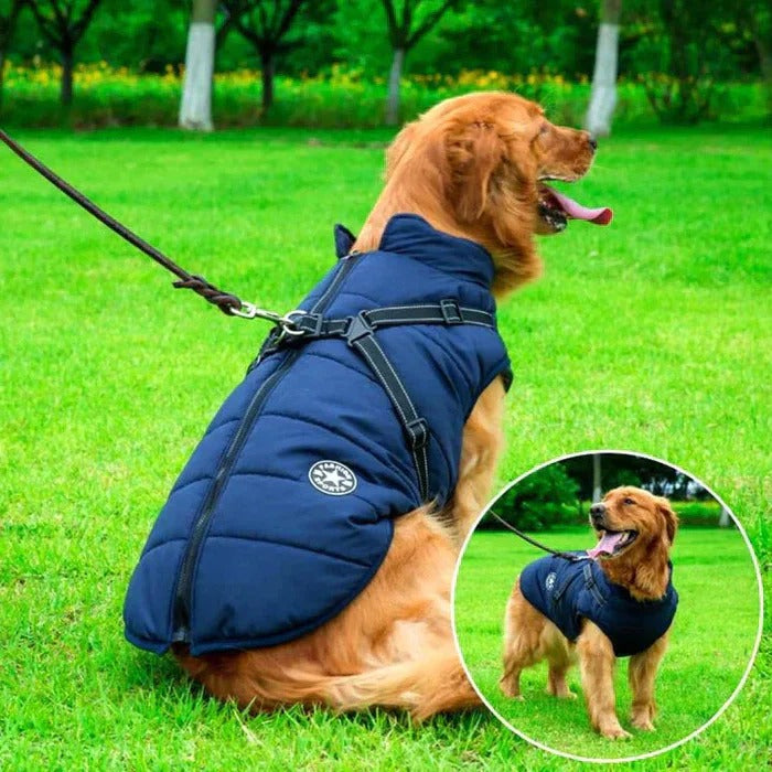 Heavy Duty Waterproof Dog Jacket Fleece Lined with Built In Leash Ring