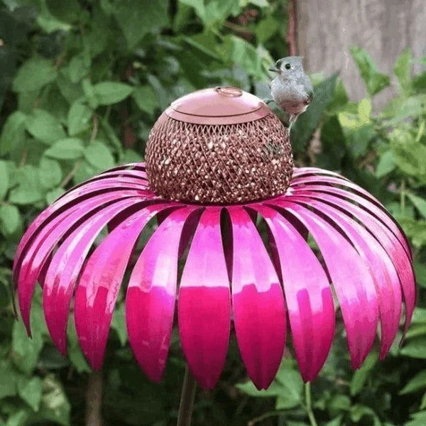 Outdoor Coneflower Bird Feeder with Durable Metal Seed Dish