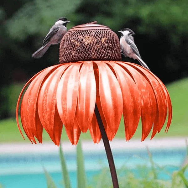 Outdoor Coneflower Bird Feeder with Durable Metal Seed Dish