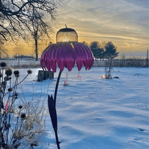 Outdoor Coneflower Bird Feeder with Durable Metal Seed Dish