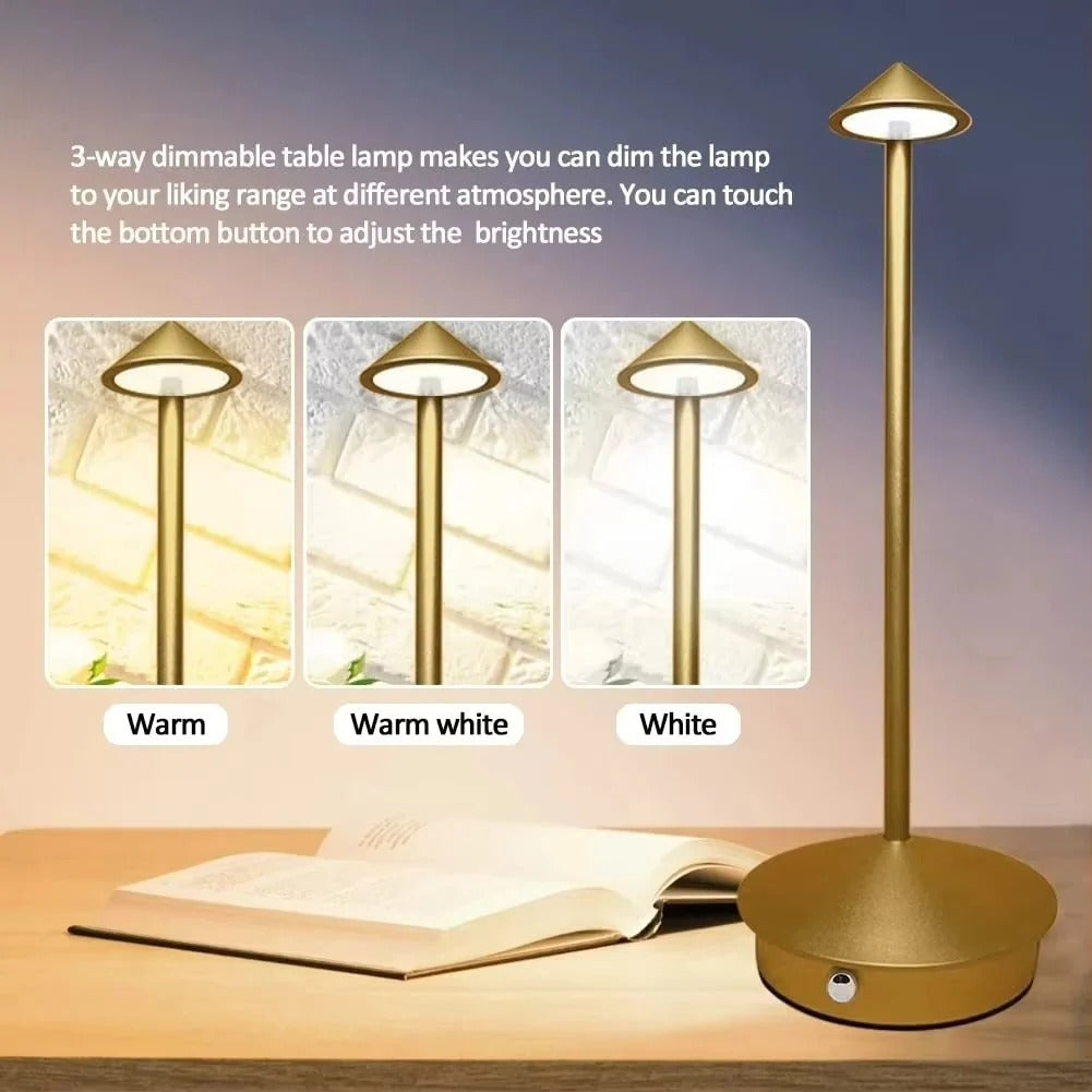 Cordless LED Desk Lamp Touch Control Dimmable 3 Light Settings