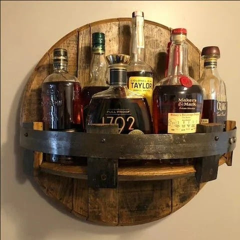 Whiskey Barrel Stave Shelf with Reclaimed Wood Design