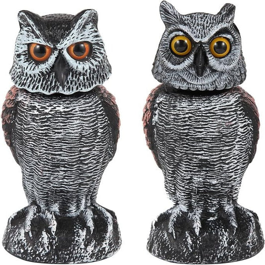 Owl Decoy with Wind Activated Rotating Head, Set of 2