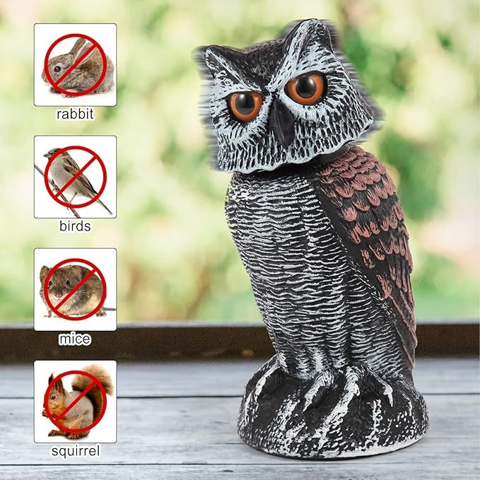 Owl Decoy with Wind Activated Rotating Head, Set of 2
