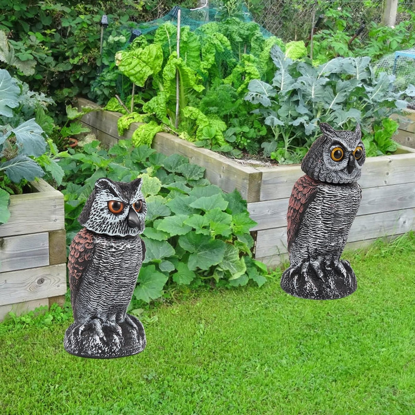 Owl Decoy with Wind Activated Rotating Head, Set of 2