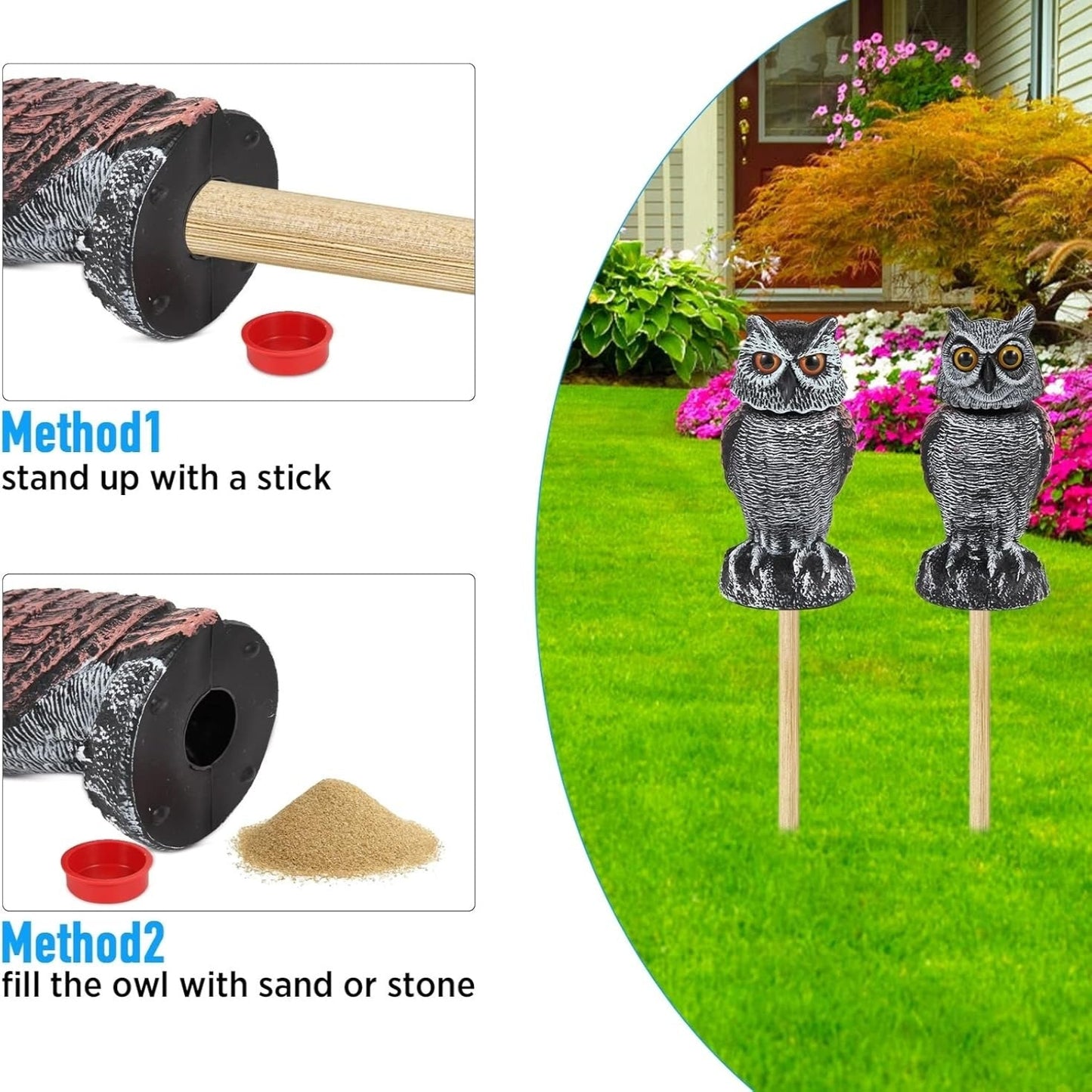 Owl Decoy with Wind Activated Rotating Head, Set of 2