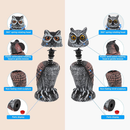 Owl Decoy with Wind Activated Rotating Head, Set of 2