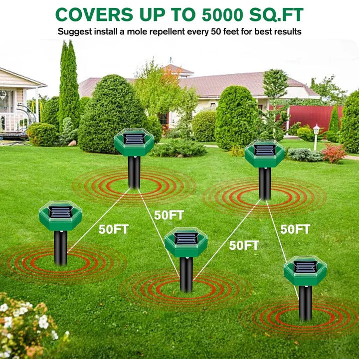 Solar Powered Ultrasonic Mole Deterrent Device, Set of 4