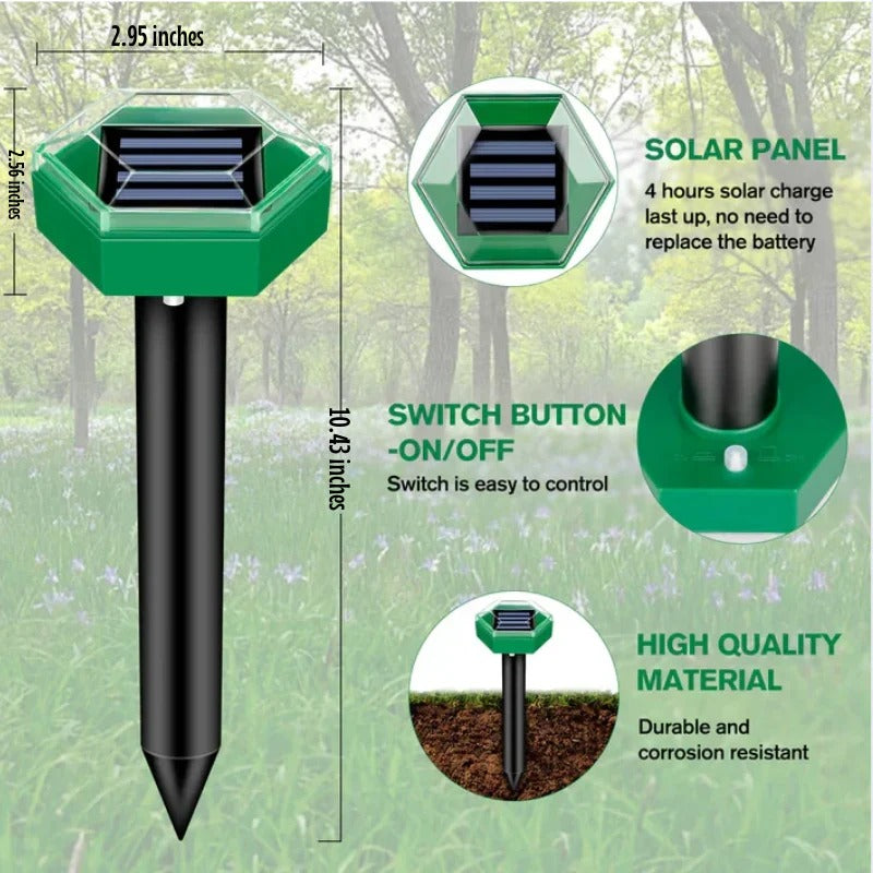 Solar Powered Ultrasonic Mole Deterrent Device, Set of 4
