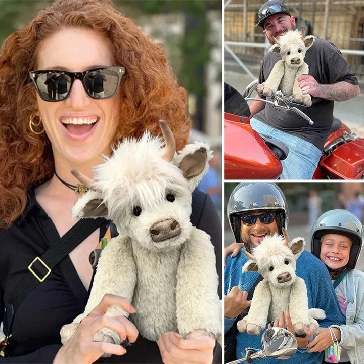 Highland Cow Plush with Floral Accent