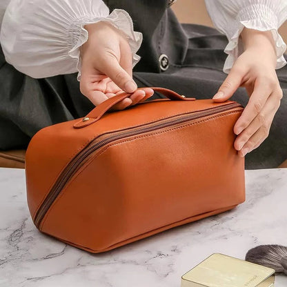 Makeup Organizer Pouch with PU Exterior and Wide Opening Design