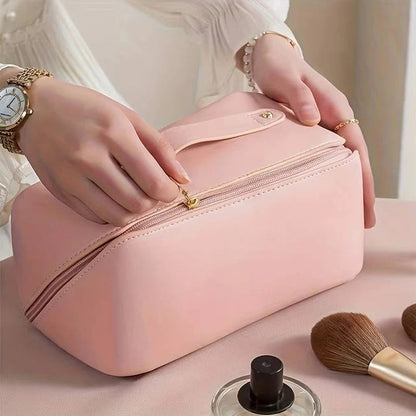 Makeup Organizer Pouch with PU Exterior and Wide Opening Design