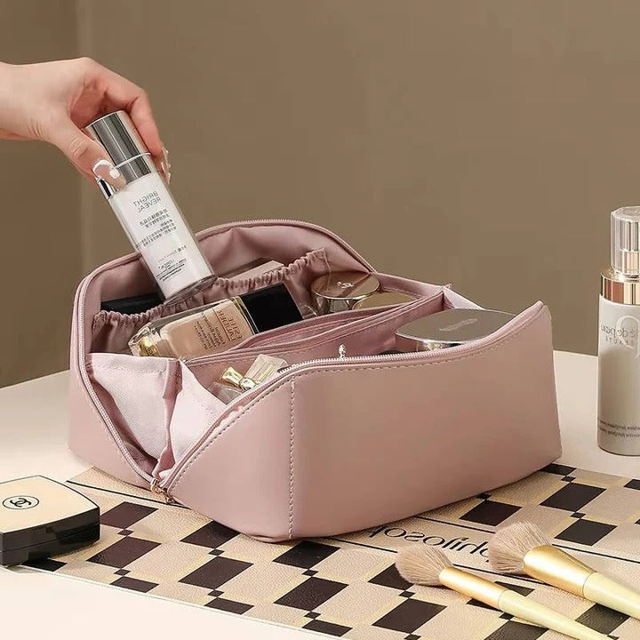 Makeup Organizer Pouch with PU Exterior and Wide Opening Design