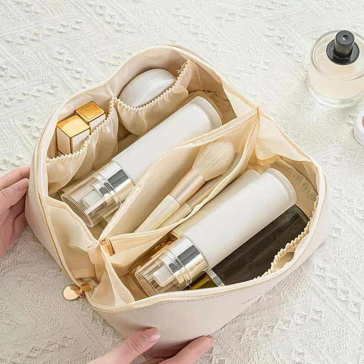 Makeup Organizer Pouch with PU Exterior and Wide Opening Design