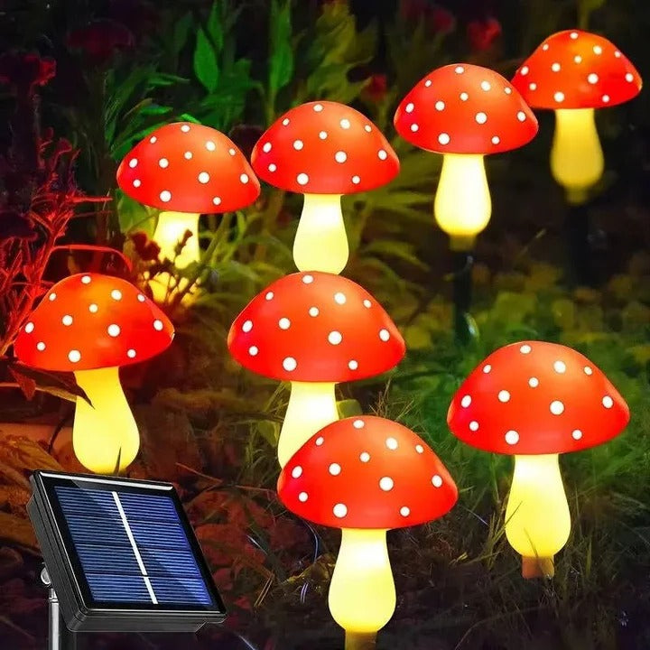 Solar Powered LED Mushroom Garden Lights with Ground Stakes