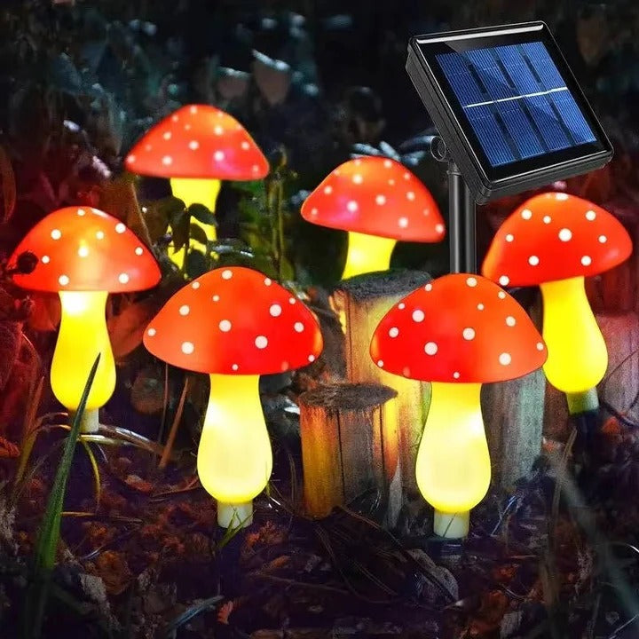 Solar Powered LED Mushroom Garden Lights with Ground Stakes