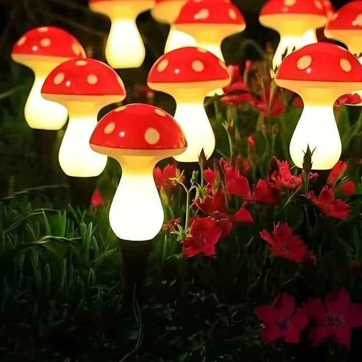 Solar Powered LED Mushroom Garden Lights with Ground Stakes