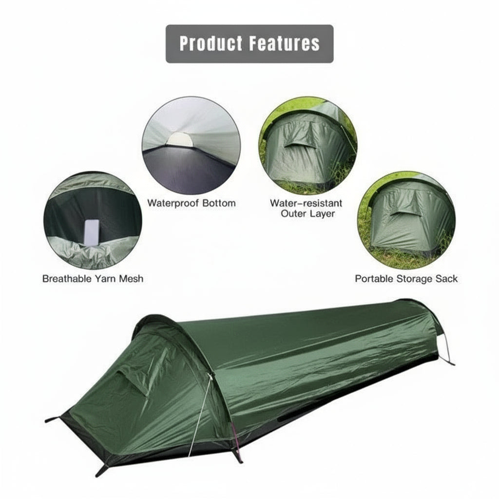 Portable Single Person Camping Tent With Mesh Vent Panels