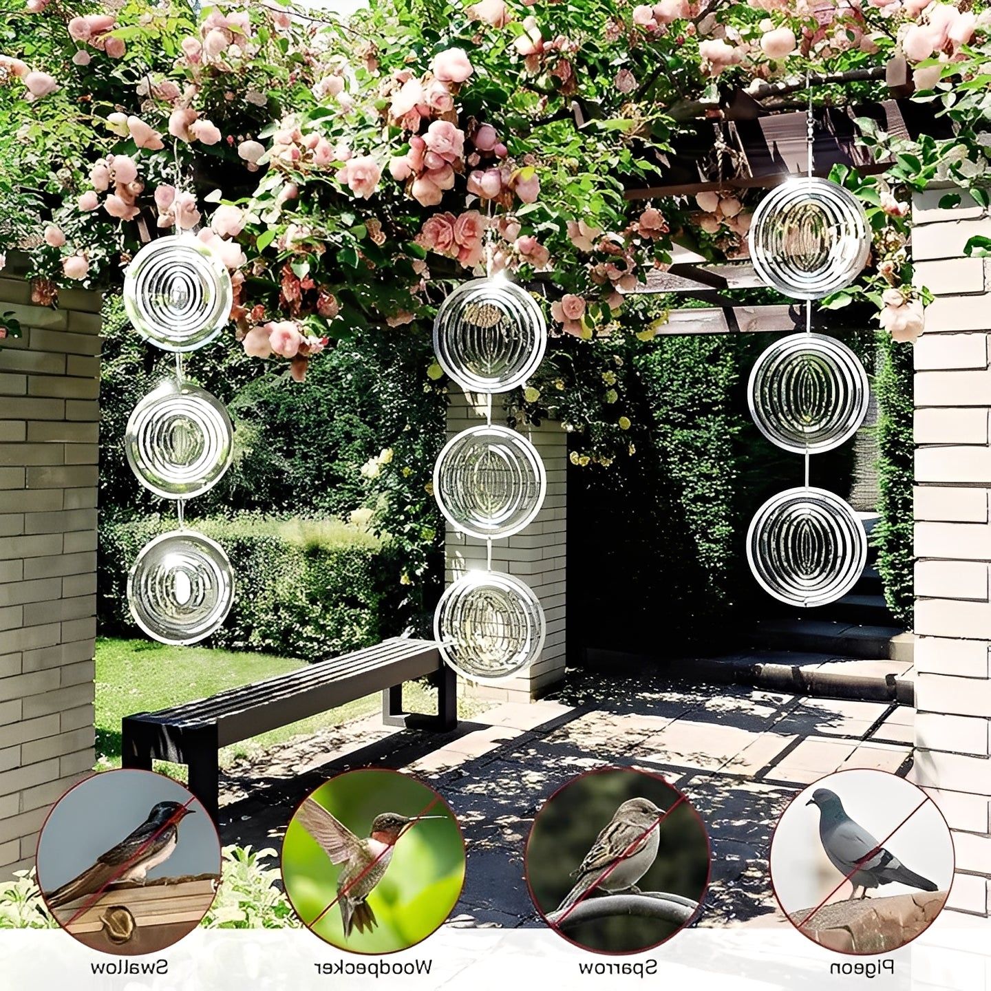 Visual Bird Deterrent Device with Reflective Hanging Design, Set of 3