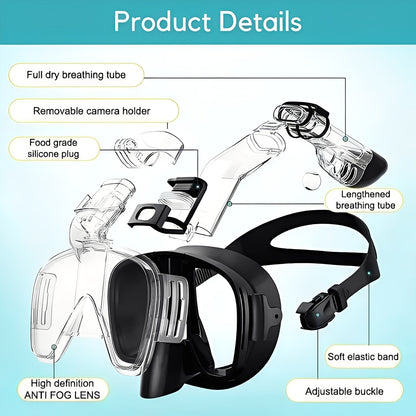 Snorkeling Mask with Dry Top Tube and Adjustable Strap Design