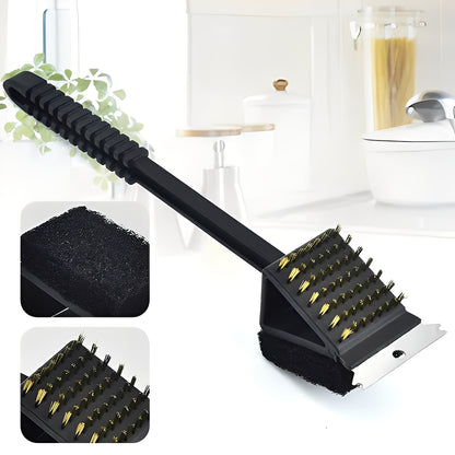 3 in 1 Grill Cleaning Brush with Bristles, Scraper, and Sponge