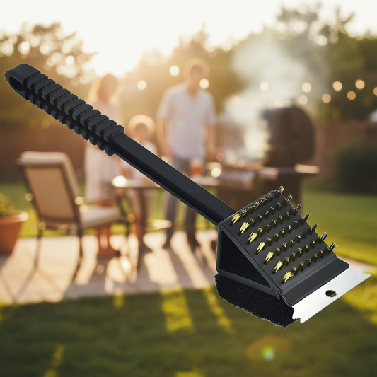 3 in 1 Grill Cleaning Brush with Bristles, Scraper, and Sponge