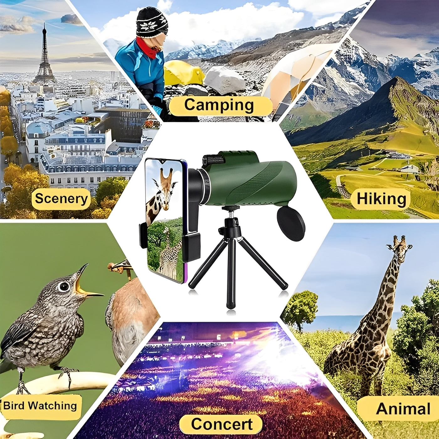 Portable Monocular Telescope with Zoom Adjustment for Viewing