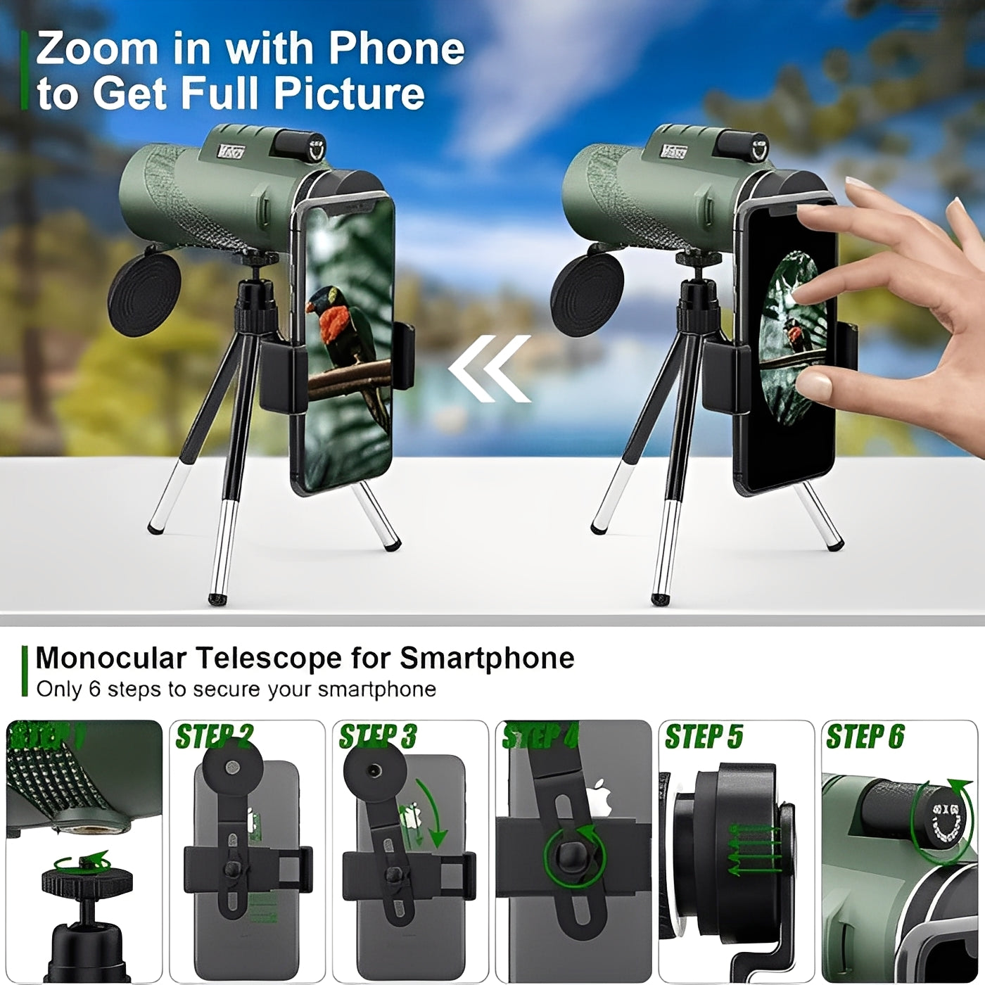 Portable Monocular Telescope with Zoom Adjustment for Viewing