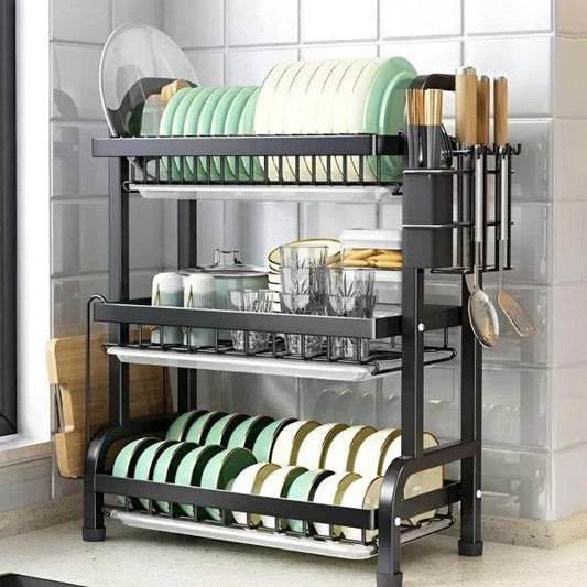 3 Tier Kitchen Dish Drying Rack with Adjustable Shelves