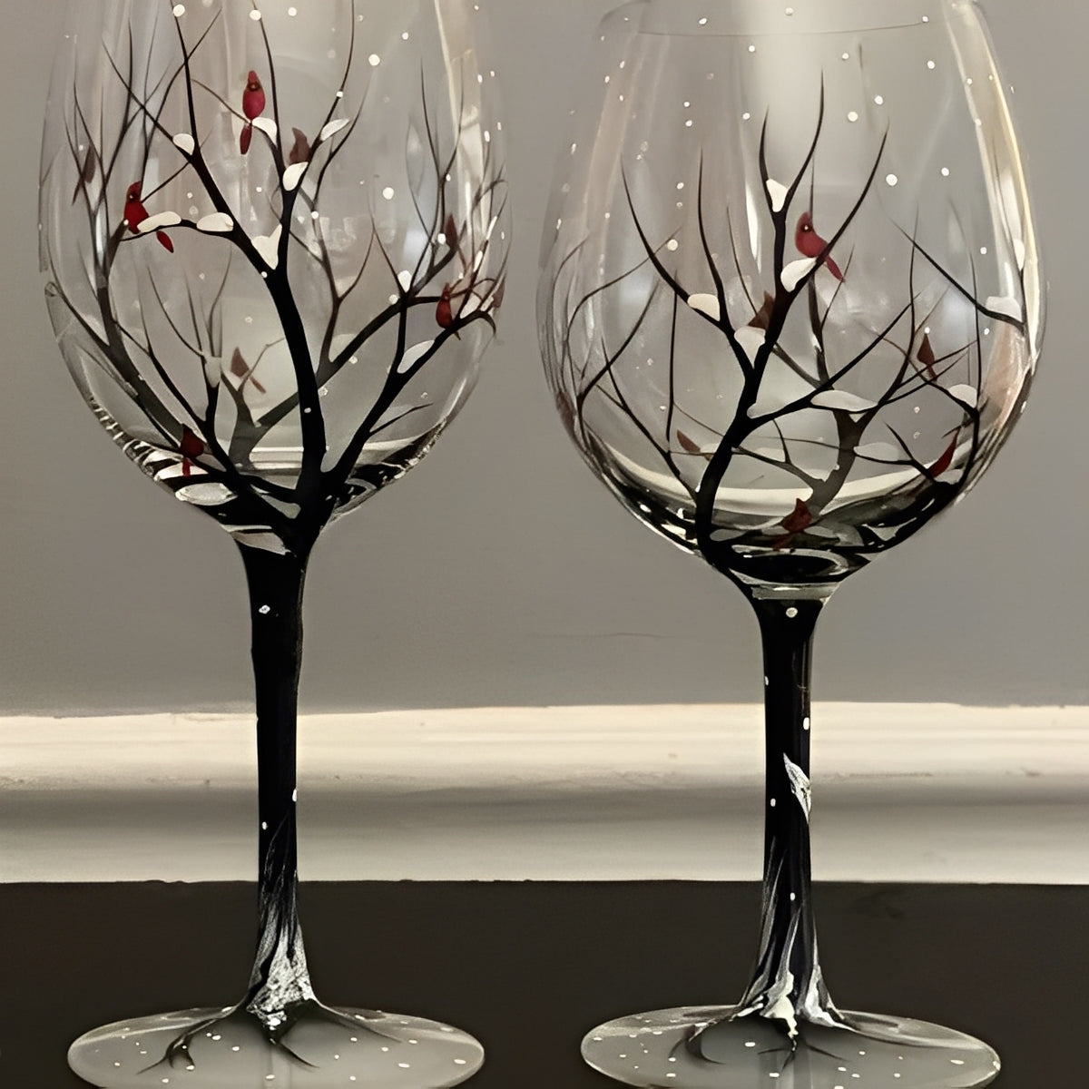 Four Seasons Tree Painted Wine Glass