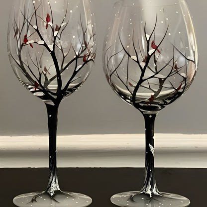 Four Seasons Tree Painted Wine Glass