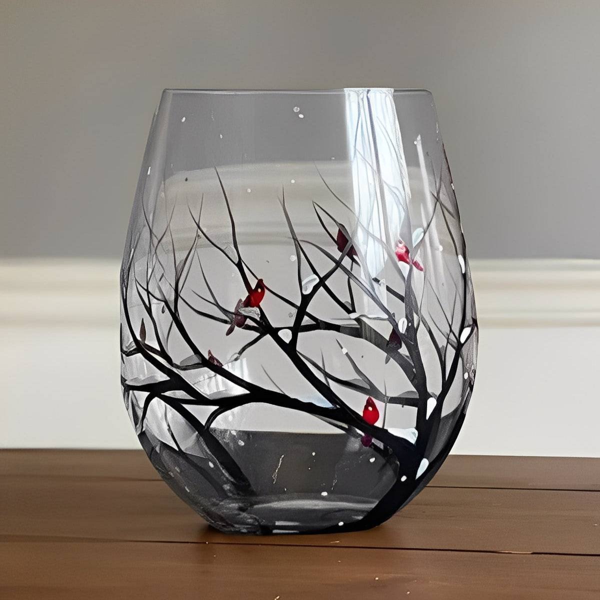 Four Seasons Tree Painted Wine Glass
