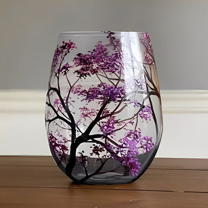 Four Seasons Tree Painted Wine Glass
