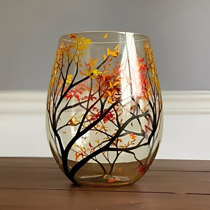 Four Seasons Tree Painted Wine Glass