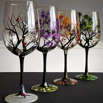 Four Seasons Tree Painted Wine Glass