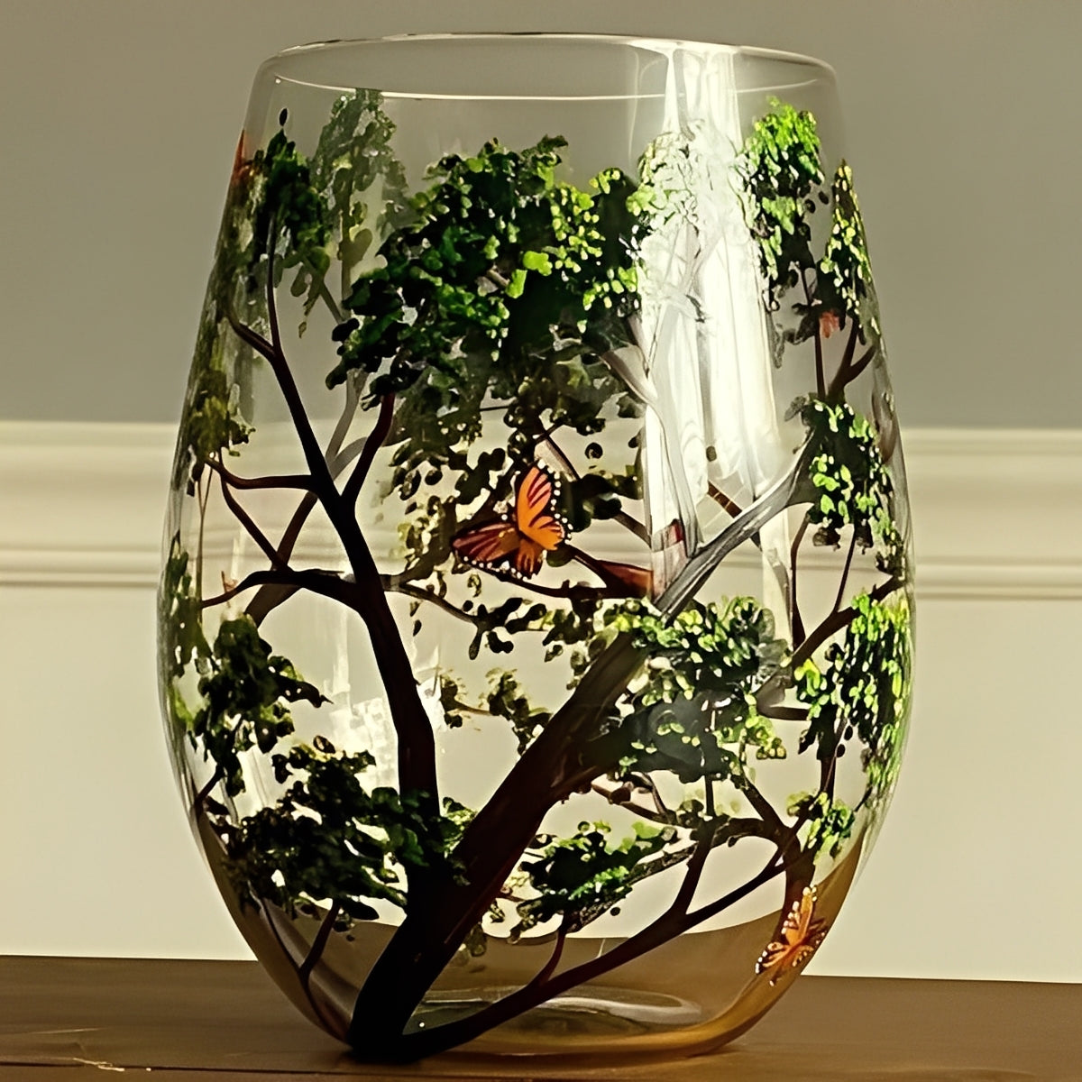 Four Seasons Tree Painted Wine Glass